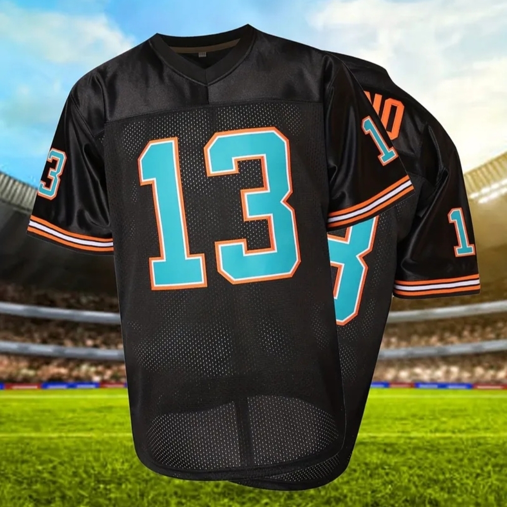 Men's Black Football Jersey with Teal Number 13 - Unbranded